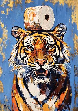 Tiger with Toilet Paper on Head