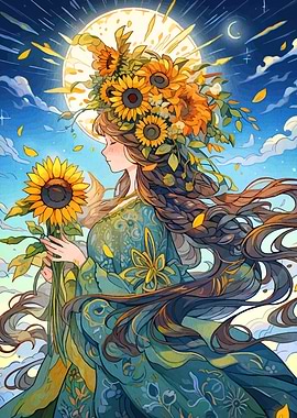 Sunflower Woman Digital Art