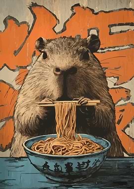 Capybara Eating Ramen