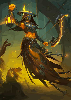Fiery Warrior with Lantern and Bow