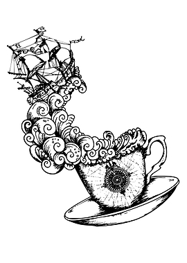 Ship in a Cup Ink Drawing