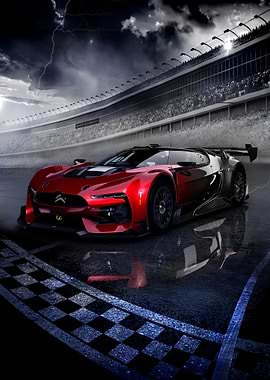 Red Racing Car on the Track