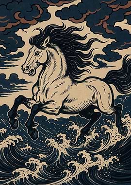 Horse shio Galloping Through Stormy Seas