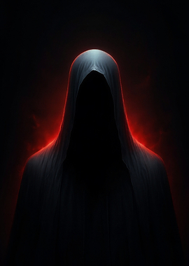 Dark Hooded Figure with Red Glow