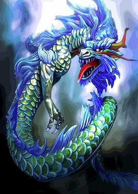 Blue and Green Dragon Illustration
