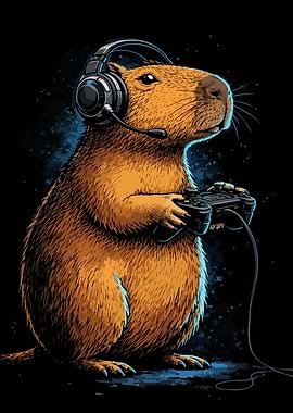 Capybara Gamer with Headset