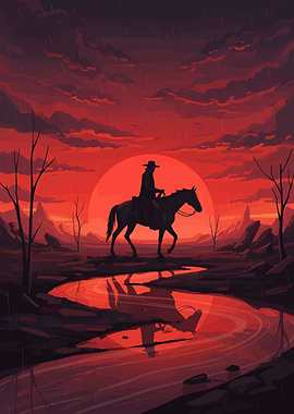 Western Rider Silhouette at Sunset