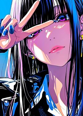 Anime Girl with Peace Sign