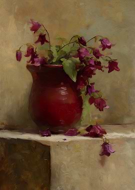 Red Vase with Purple Flowers Painting