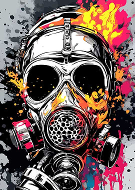 Gas Mask with Colorful Splatter