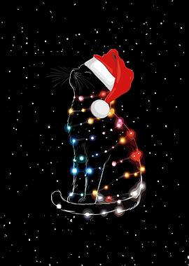 Christmas Cat with Lights and Hat
