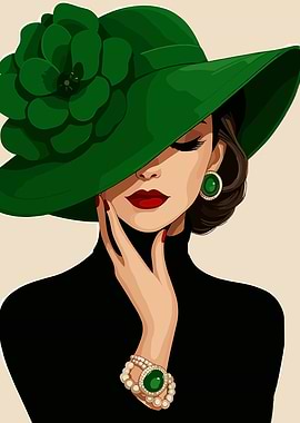 Elegant Woman in Green Hat Illustration