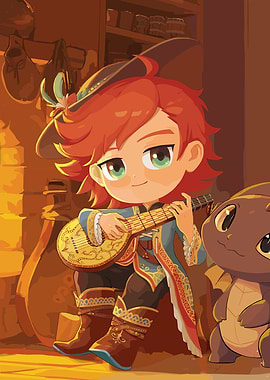 Chibi Bard with Dragon Companion