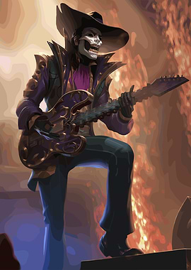 Skeleton Guitarist in Cowboy Hat