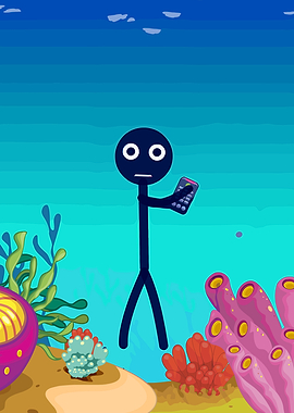 Stick Figure Using Phone Underwater