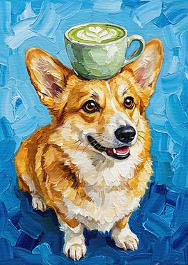 Corgi with Matcha Latte Hat