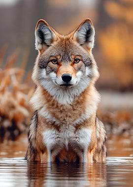 Coyote Portrait in Water