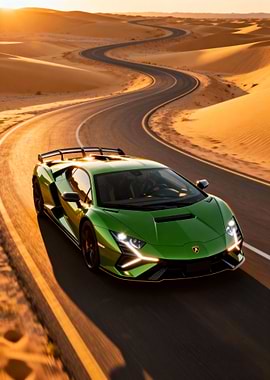 Green Lamborghini Sian in Desert Landscape