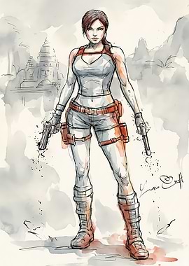 Lara Croft Watercolor Illustration
