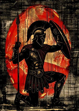 Spartan Warrior Silhouette with Red Backdrop