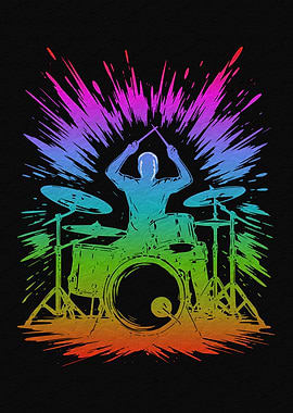 Colorful Drummer Silhouette