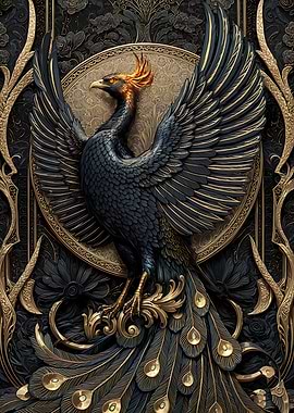 Golden Phoenix Relief Art Deco