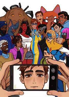 Diverse Group Selfie Cartoon Illustration