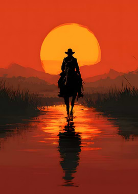 Cowboy Silhouette at Sunset