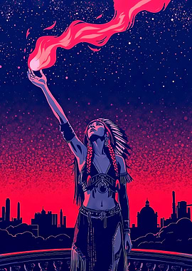 Native American Woman with Fire