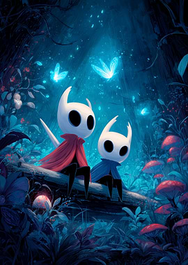 Hollow Knight characters in a forest