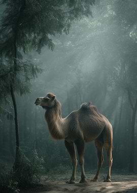 Camel in Misty Forest