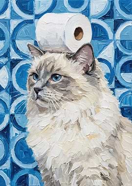 Cat with Toilet Paper Hat