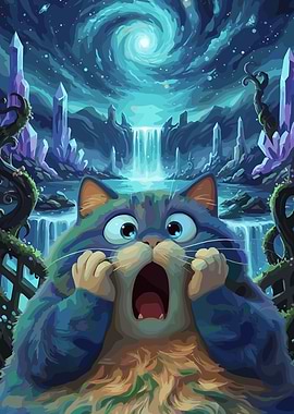 Surprised Cat in Fantasy Landscape