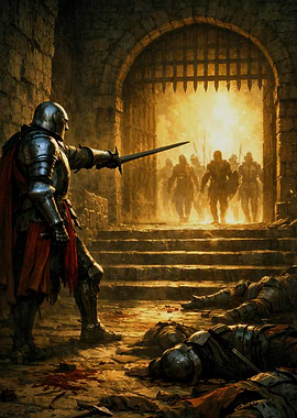 Medieval Knight Guarding Castle Entrance