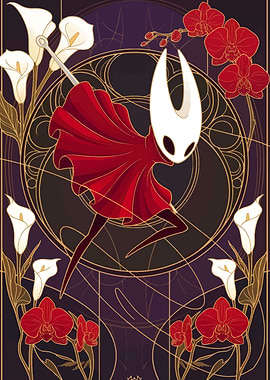 Hornet from Hollow Knight with Flowers