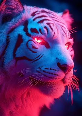 Neon White Tiger Portrait