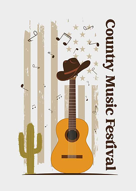 Country Music Festival Guitar Art. American Flag.
