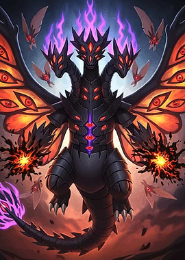 Three-Headed Dragon with Wings and Eyes