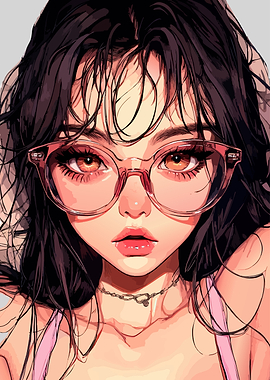 Anime Girl with Glasses Portrait