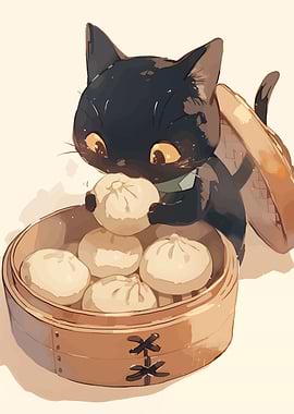 Cute Cat with Dumplings