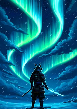Samurai under Aurora Borealis