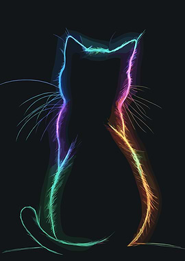 Neon Cat Silhouette on Black Background