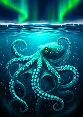 Octopus Under Aurora Borealis