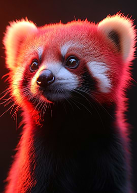Red Panda Portrait with Red Lighting