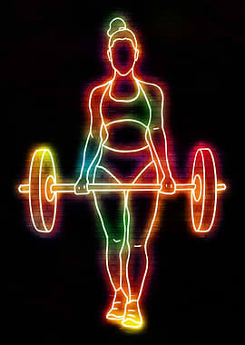 Neon Woman Lifting Barbell