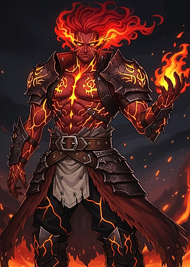 Fiery Warrior with Armor and Flames