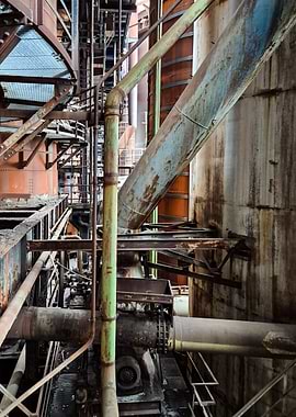 Industrial Interior with Rusty Pipes