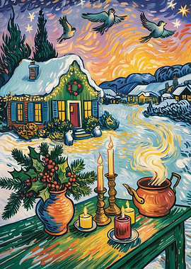 Winter Holiday Impressionist Scene