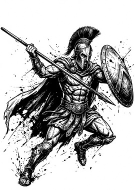 Spartan Warrior Ink Illustration