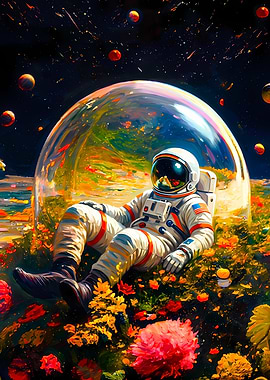 Astronaut in Floral Space Garden